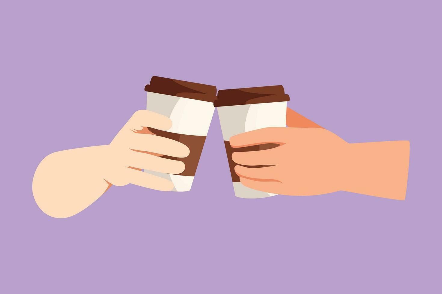 Character flat drawing romantic couple toasting with paper cup drink coffee. Habit of drinking coffee in morning at home before doing activities. Zero waste concept. Cartoon design vector illustration