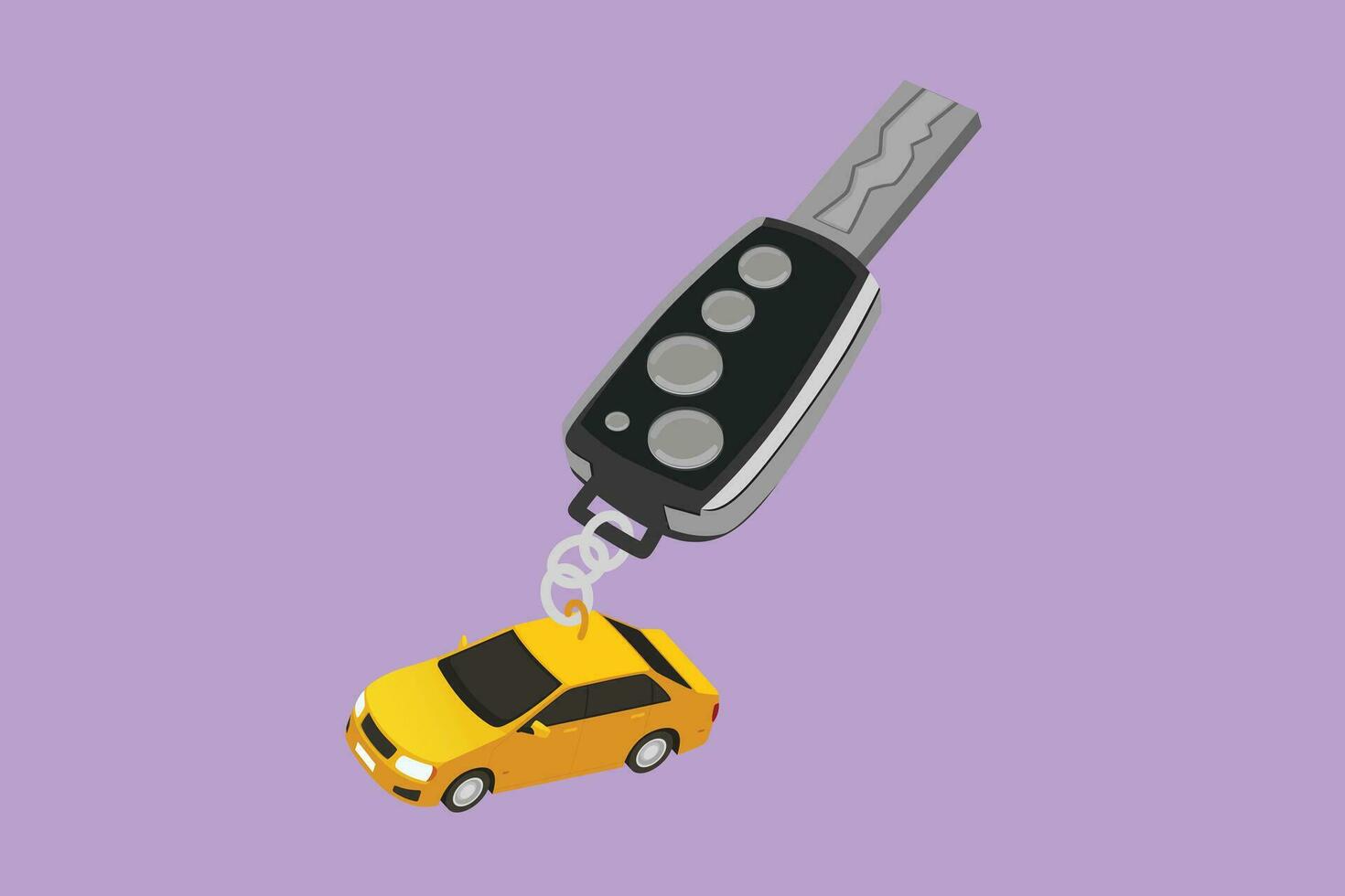 dibujos animados plano estilo dibujo llave coche y llave anillo terminado el metálico mesa. recorte camino incluido. electrónico coche llave frente y espalda ver y alarma sistema logo, icono. gráfico diseño vector ilustración