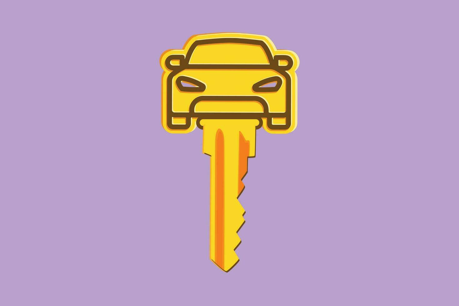 Character flat drawing car shaped car key logo, icon, symbol. Keyring and remote control key in vehicle interior. Electronic car key with little car shape keyring. Cartoon design vector illustration