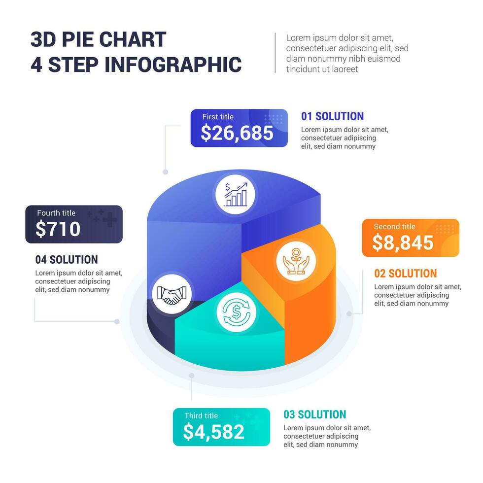 3D Pie Chart 4 Step Infographic vector