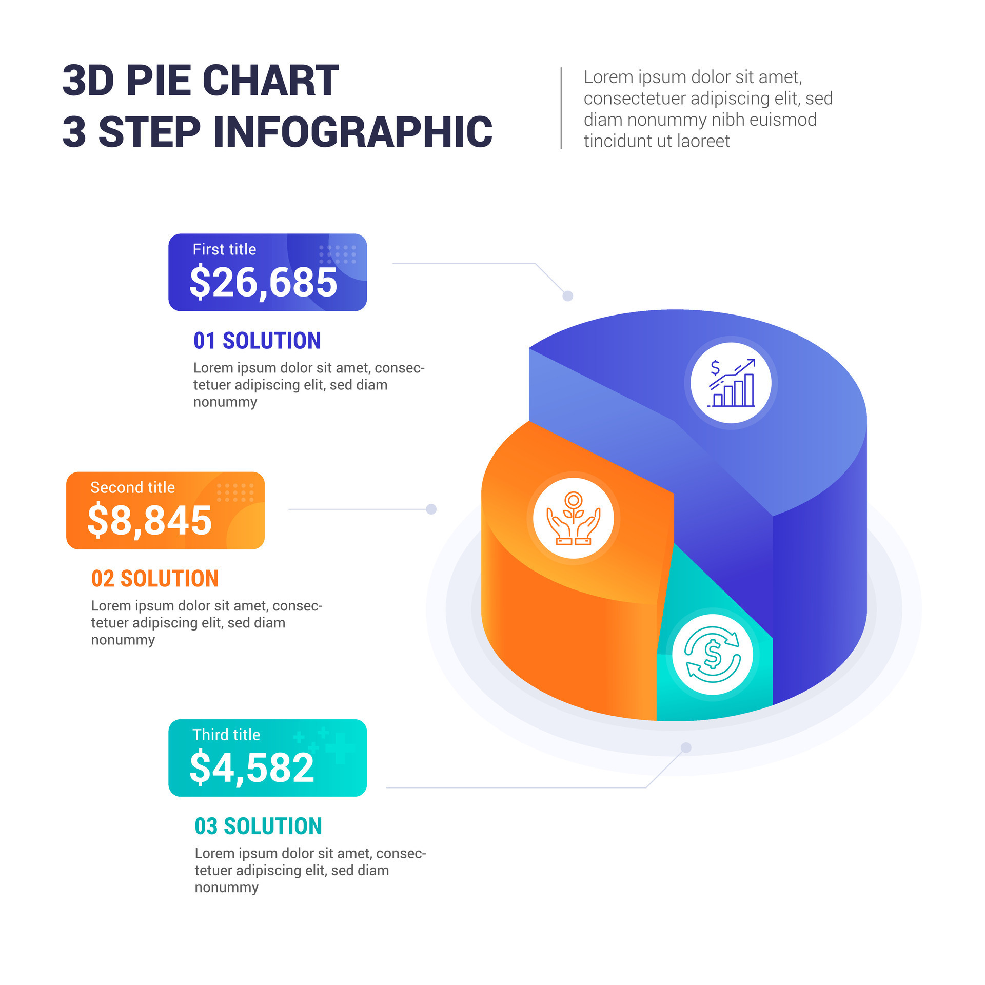 3D Pie Chart 3 Step Infographic 26167302 Vector Art at Vecteezy