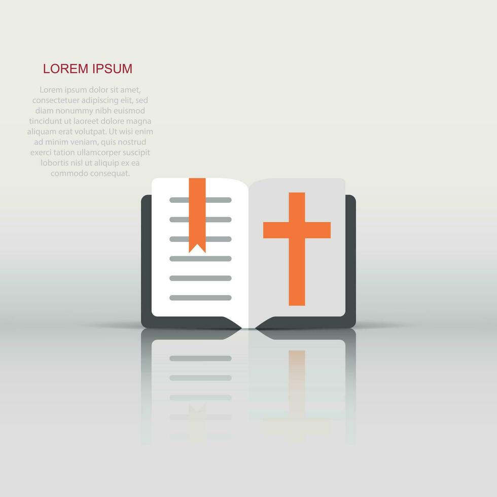 Bible book icon in flat style. Church faith vector illustration on white isolated background. Spirituality business concept.