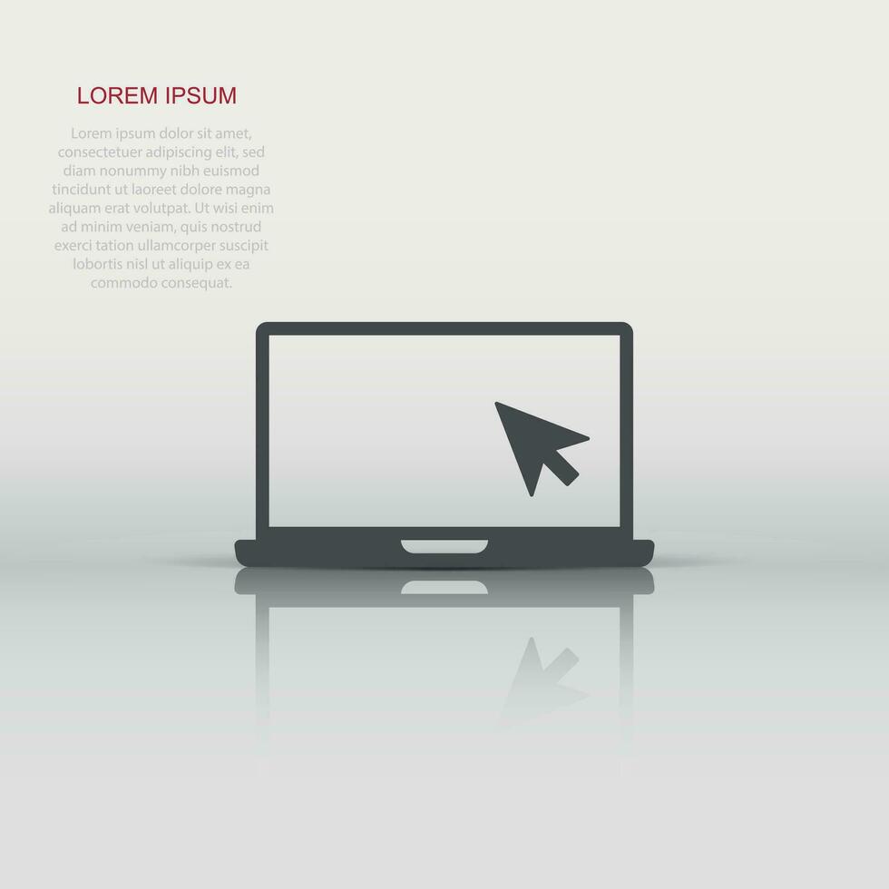Laptop computer icon in flat style. Cursor on notebook vector illustration on white isolated background. Monitor business concept.