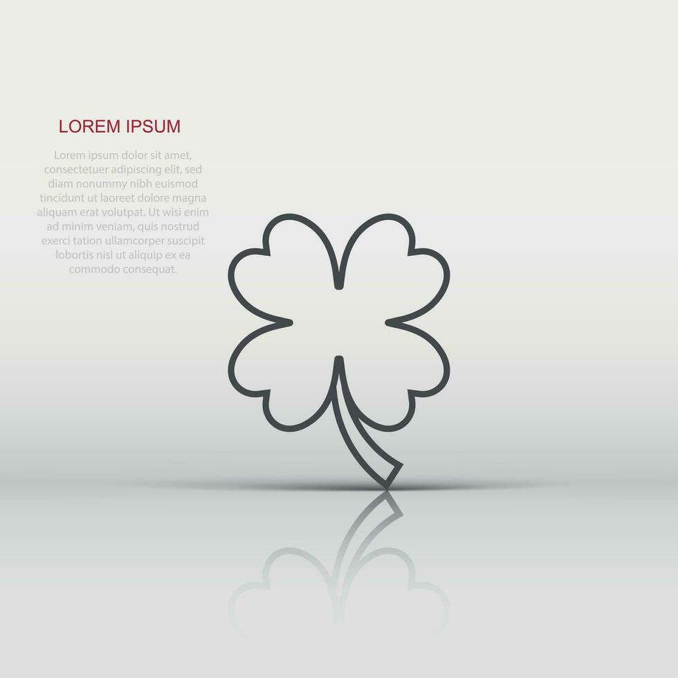 Four leaf clover icon in flat style. St Patricks Day vector illustration on white isolated background. Flower shape business concept.