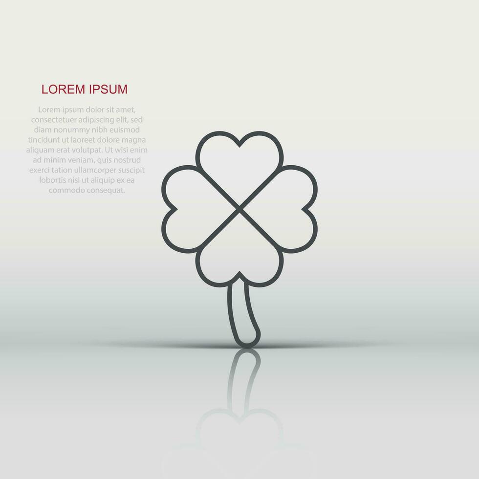 Four leaf clover icon in flat style. St Patricks Day vector illustration on white isolated background. Flower shape business concept.