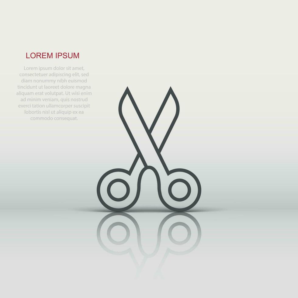 Scissor icon in flat style. Cut equipment vector illustration on white isolated background. Cutter business concept.