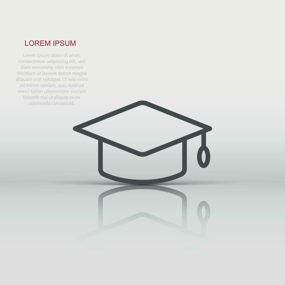 Graduation hat icon in flat style. Student cap vector illustration on white isolated background. University business concept.