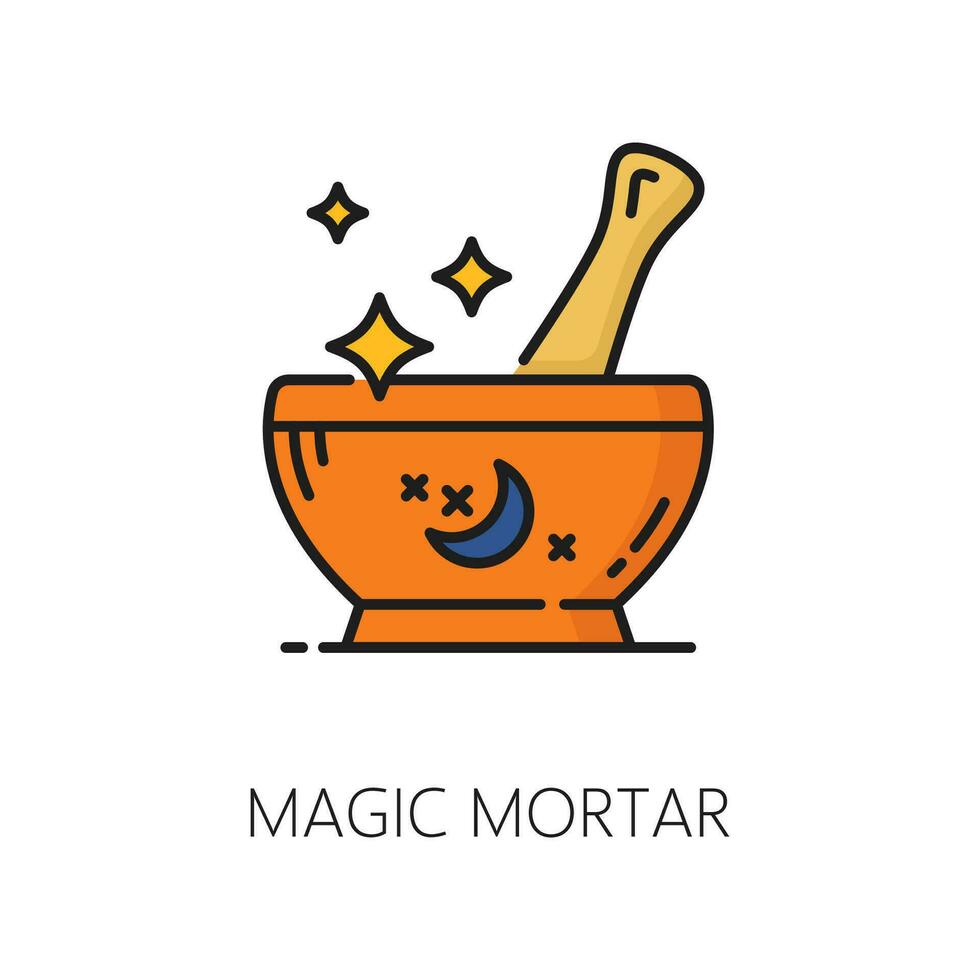 magia mortero brujería y magia icono vector firmar