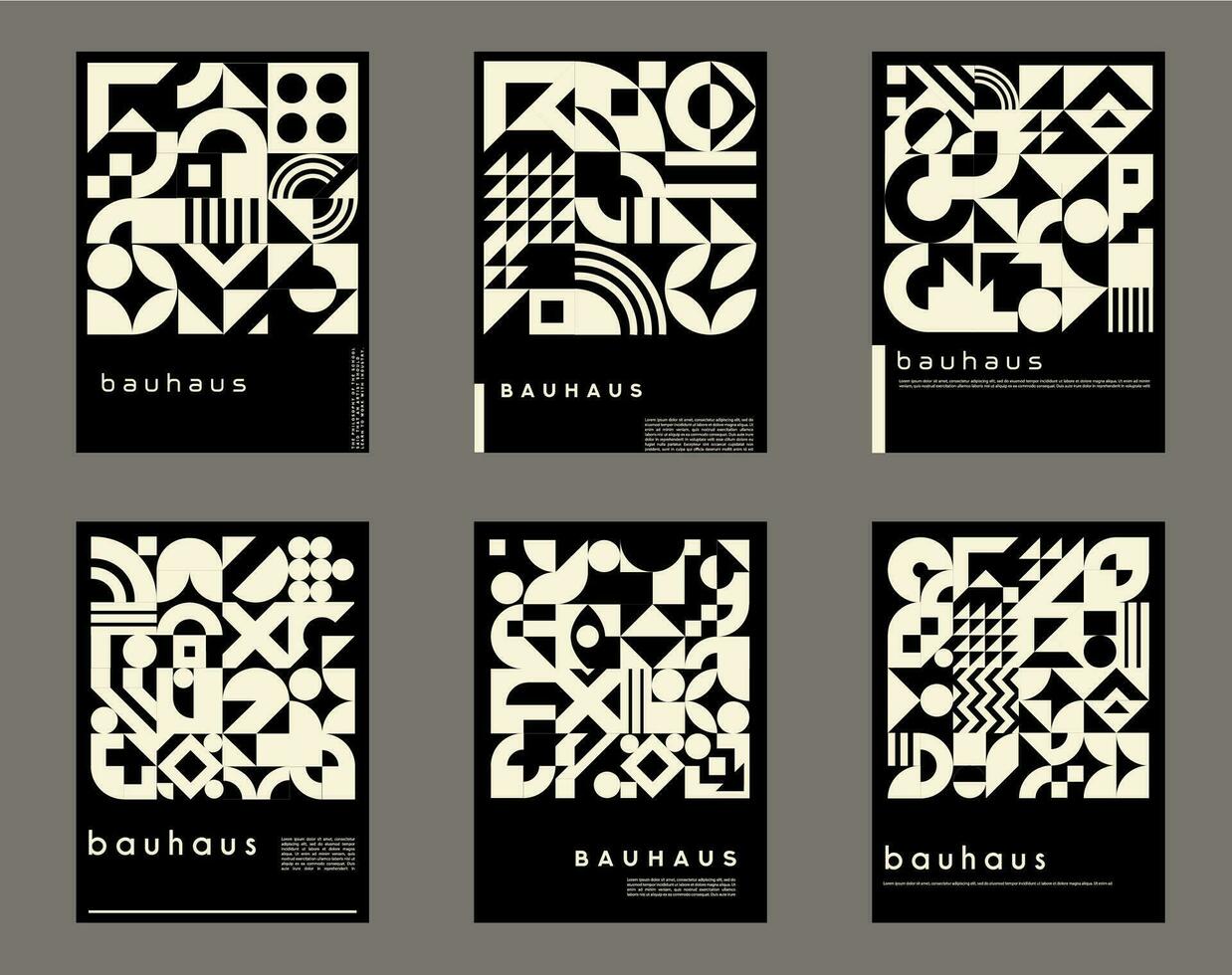 Monochrome geometric posters with bauhaus pattern vector