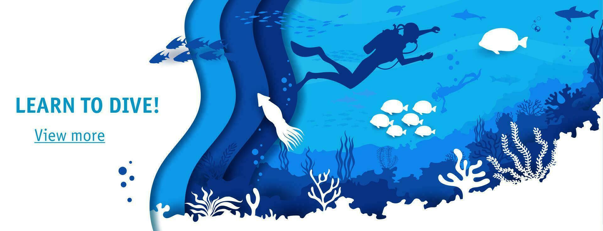 Landing page, scuba diving club, diver silhouettes vector