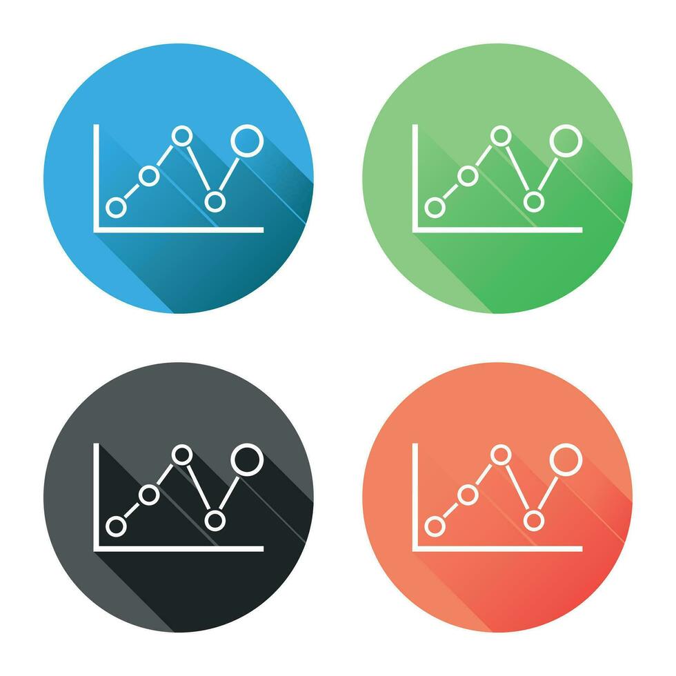Chart graph icon with long shadow. Business flat vector illustration on blue, green, black and orange background.