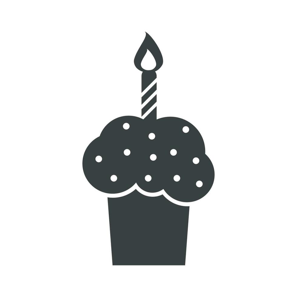 cumpleaños pastel plano icono. Fresco tarta mollete en blanco antecedentes vector
