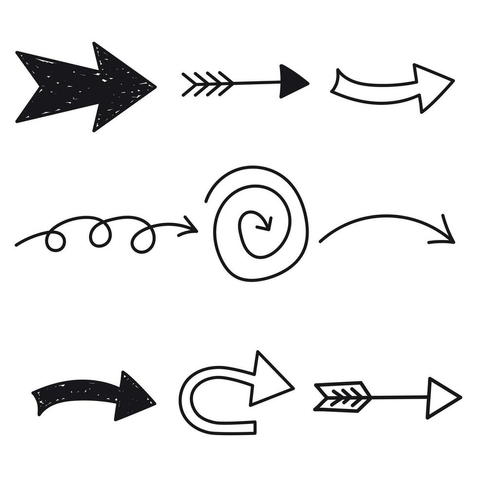 flechas icono colocar. mano dibujado vector ilustración en blanco antecedentes.