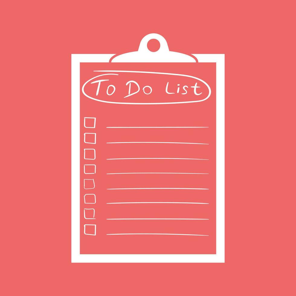 To do list icon with hand drawn text. Checklist, task list vector illustration in flat style on red background.