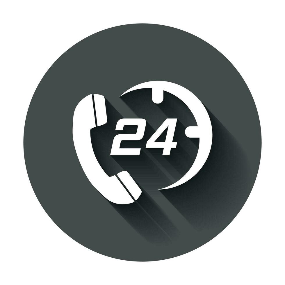 técnico apoyo 24 7 7 vector icono en plano estilo. teléfono reloj ayuda ilustración con largo sombra. computadora Servicio apoyo concepto.