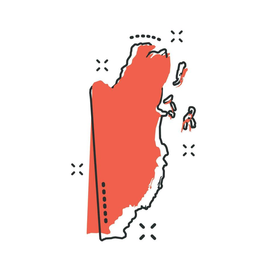 Vector cartoon Belize map icon in comic style. Belize sign illustration pictogram. Cartography map business splash effect concept.