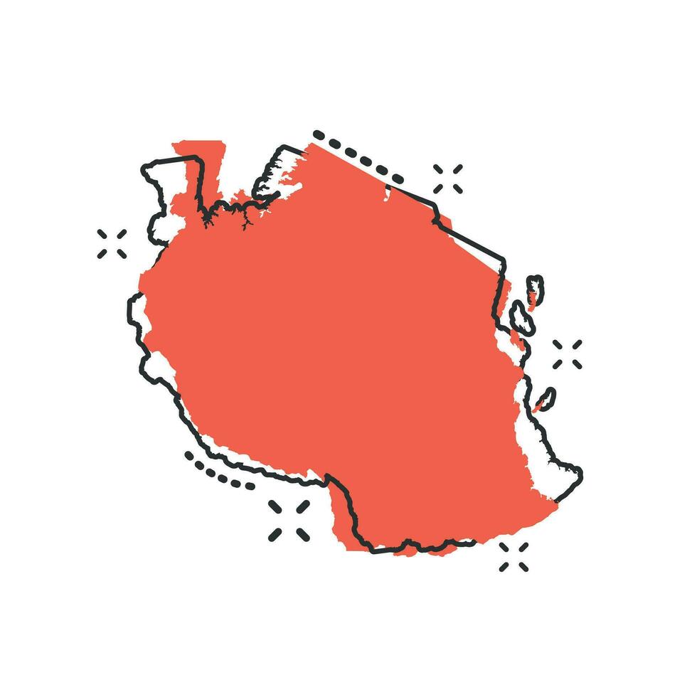 icono de mapa de tanzania de dibujos animados vectoriales en estilo cómico. pictograma de ilustración de signo de tanzania. concepto de efecto de salpicadura de negocio de mapa de cartografía. vector