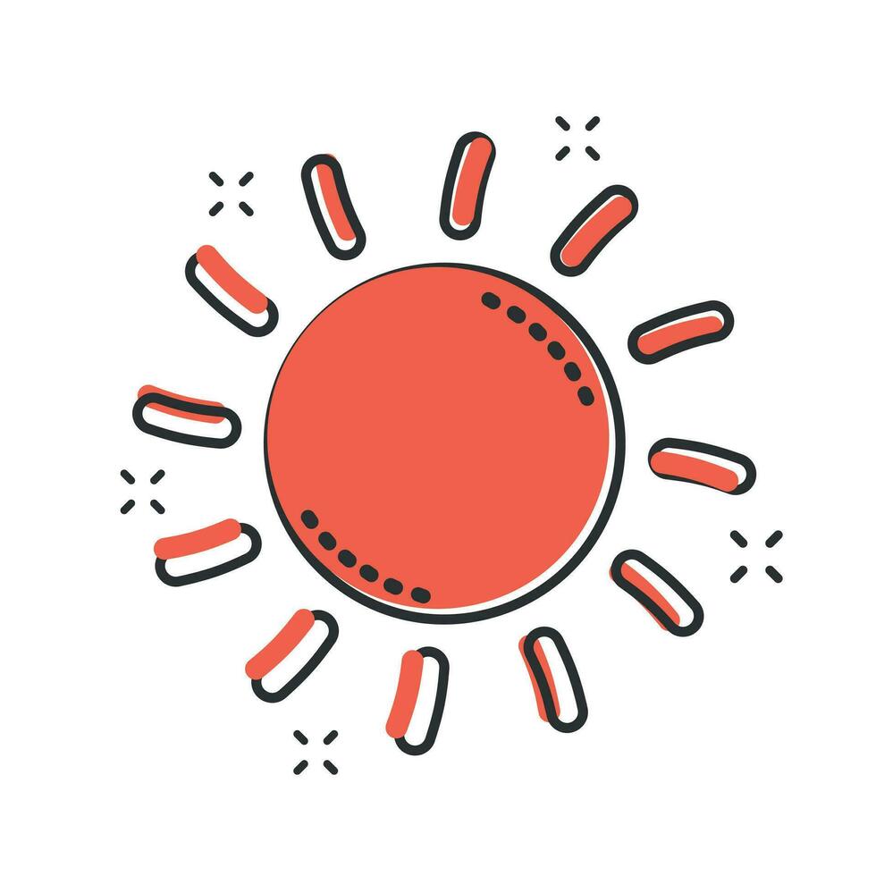 Vector cartoon sun icon in comic style. Sun with ray sign illustration pictogram. Sunshine business splash effect concept.