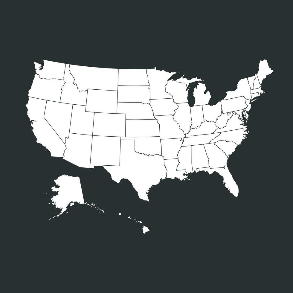 High detailed USA map with federal states. Vector illustration United states of America on black background.