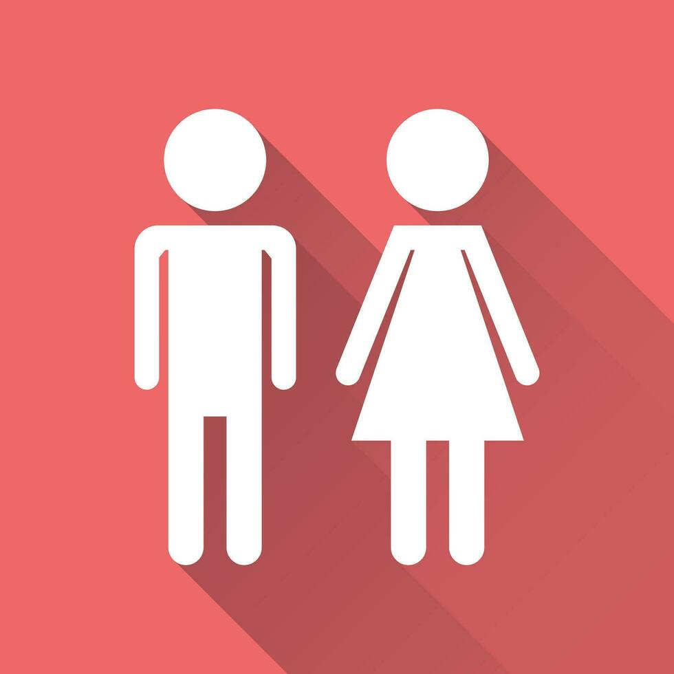 Vector man and woman icon with long shadow. Modern flat pictogram. Simple flat symbol for web site design.