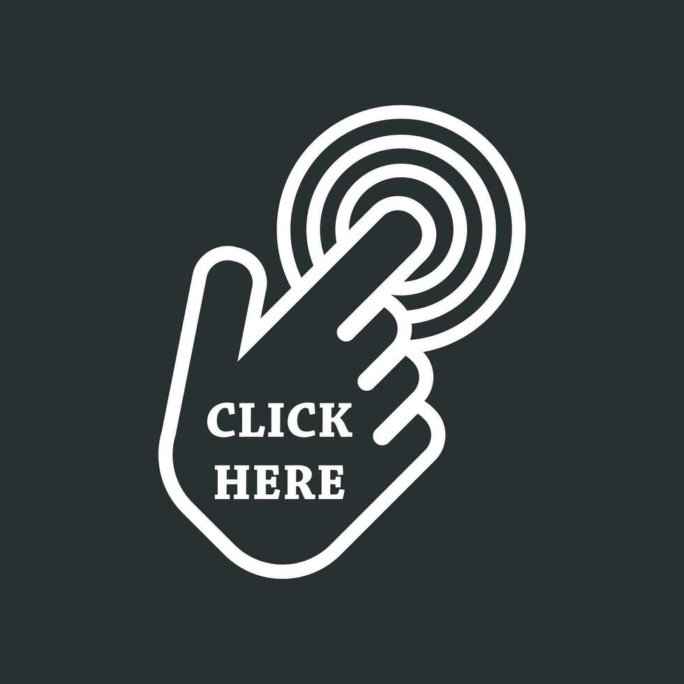 Click here icon. Hand cursor signs. Black button flat vector illustration.