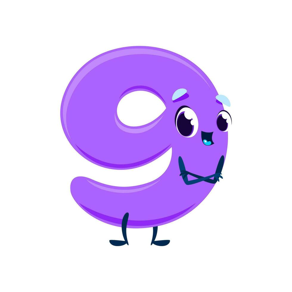 Cartoon cute funny number nine character with eyes vector