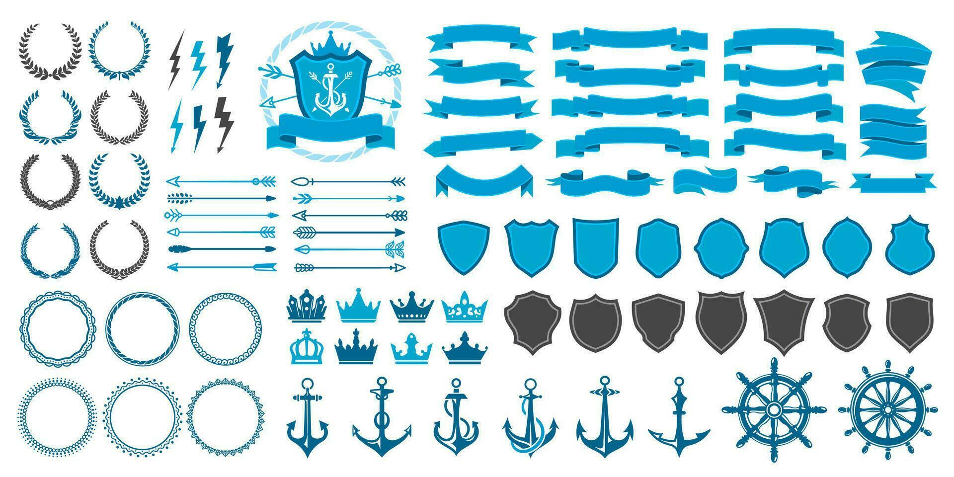 Vintage badge, seal, laurel wreath, crown, arrows vector