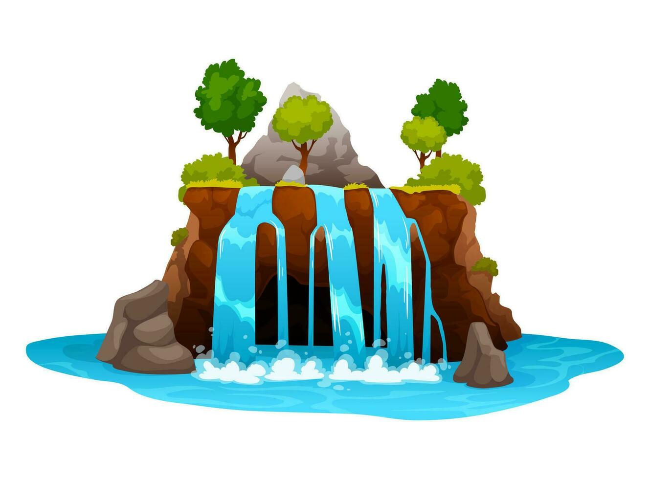 Cartoon waterfall and water cascade vector streams