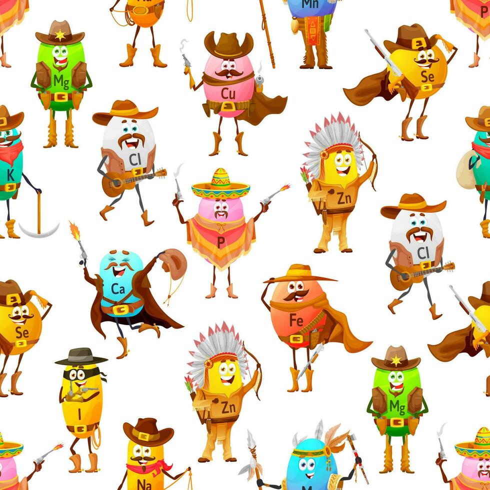 Minerals characters cowboys seamless pattern vector