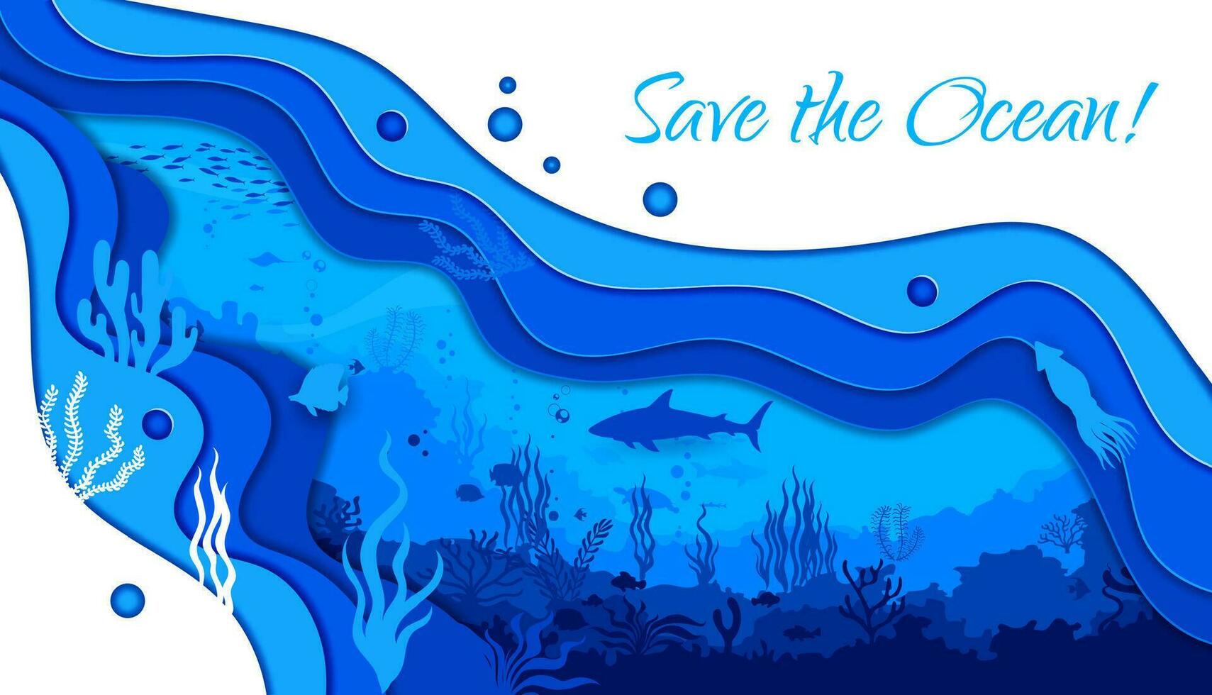 Save the ocean banner, sea paper cut underwater vector