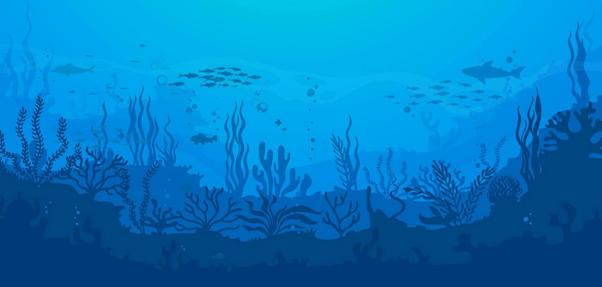 Cartoon underwater sea landscape, silhouette vector