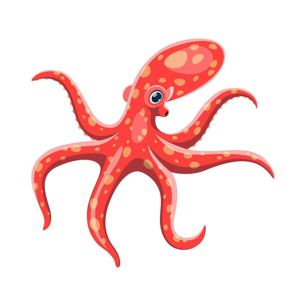 pulpo personaje, aislado dibujos animados mar criatura vector