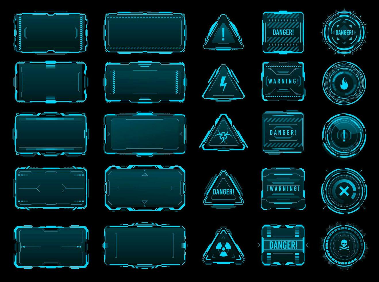 HUD danger and warning interface frames of alert vector