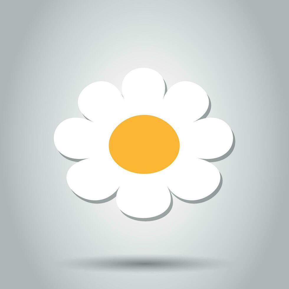 Chamomile flower vector icon in flat style. Daisy illustration on white background. Camomile sign concept.