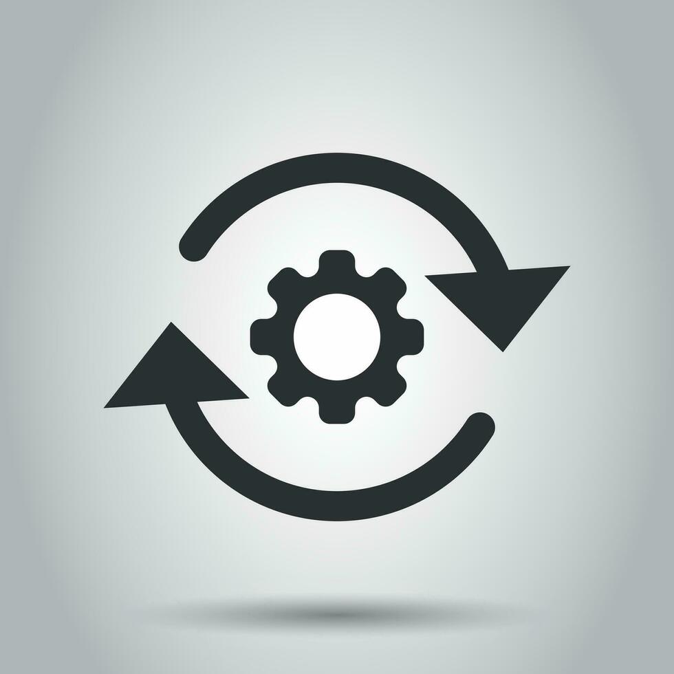 Workflow process icon in flat style. Gear cog wheel with arrows vector illustration on white background. Workflow business concept.