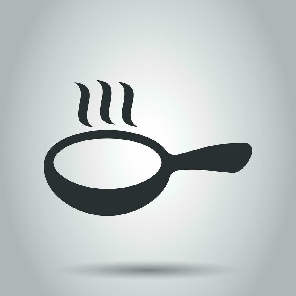 Frying pan icon in flat style. Cooking pan illustration on white background. Skillet kitchen equipment business concept. vector