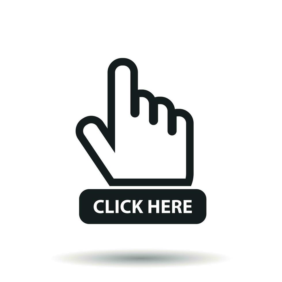 Click here icon. Hand cursor signs. Black button flat vector illustration.