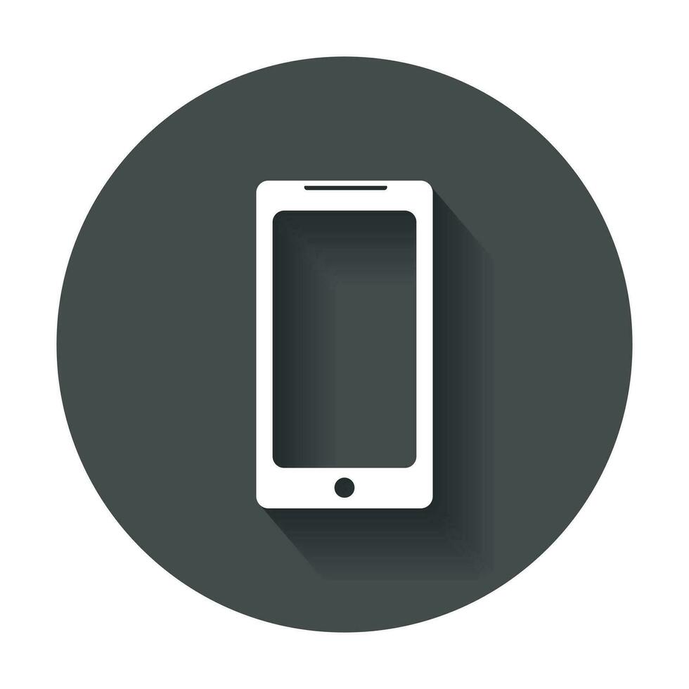 Flat smartphone icon. Phone with long shadow. vector