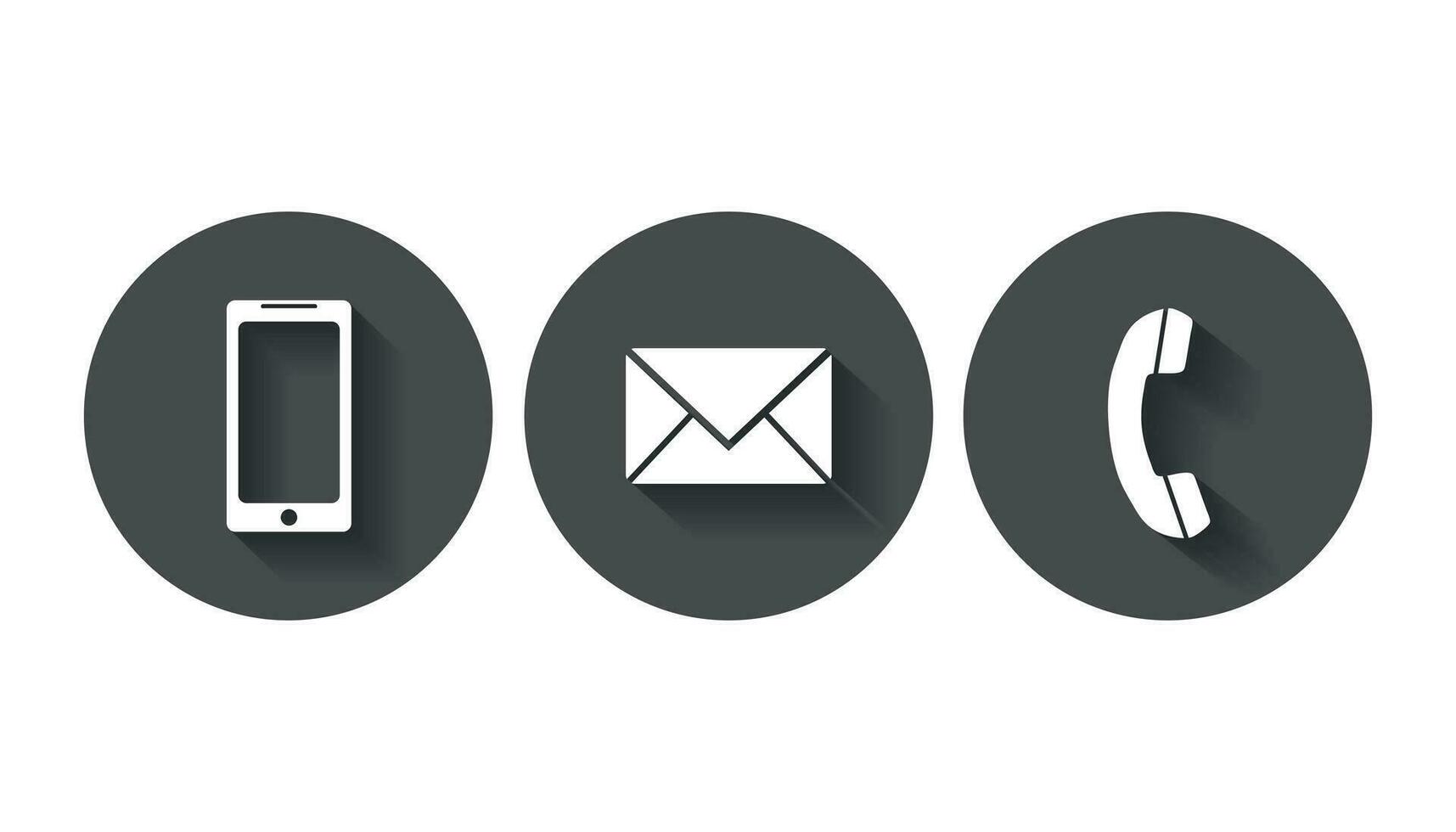 Telephone, sms icons. Flat vector icon with long shadow.