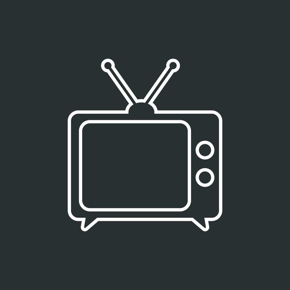 Tv Icon vector illustration in line style isolated on black background. Television symbol for web site design, logo, app, ui.