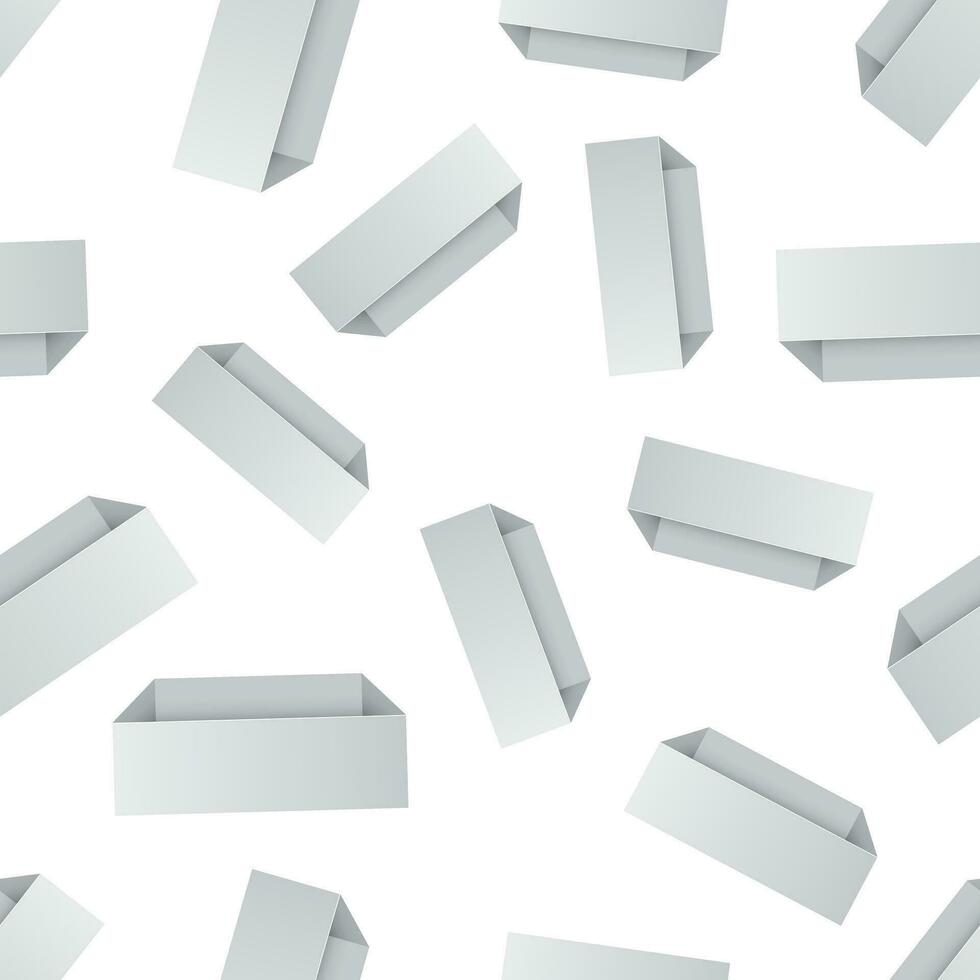 White cardboard package box seamless pattern background. Business flat vector illustration. Open package box sign symbol pattern.