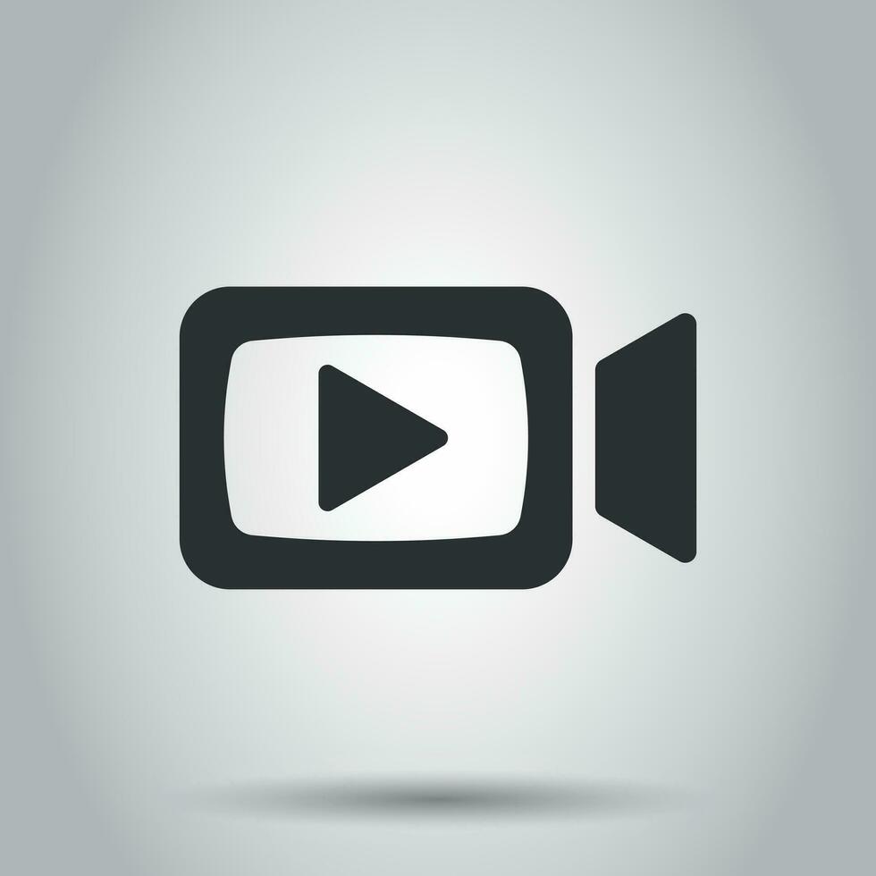 Video camera icon in flat style. Movie play vector illustration on white background. Video streaming business concept.