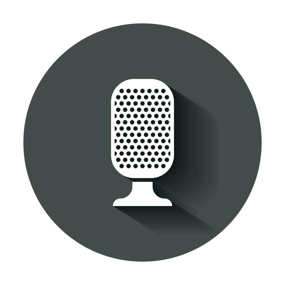 Microphone icon in flat style. Mic broadcast vector illustration with long shadow. Microphone mike speech business concept.