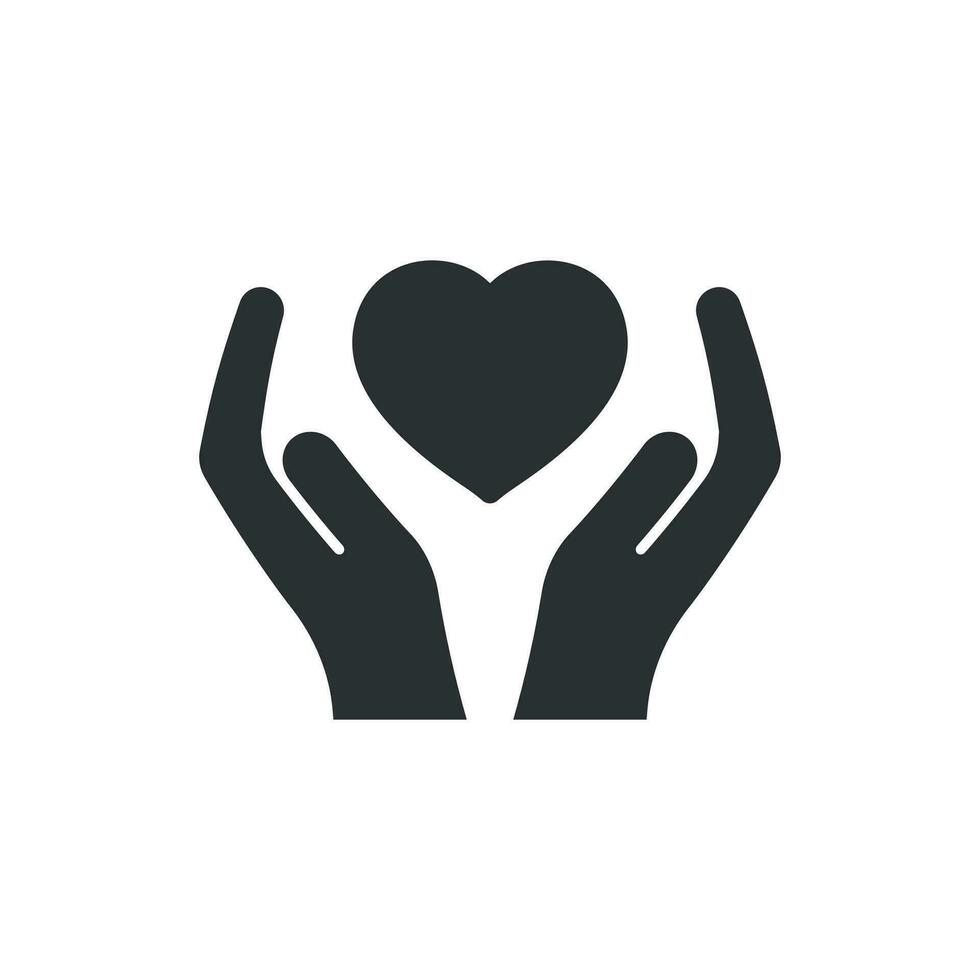 Heart care icon in flat style. Charity vector illustration on white isolated background. Love in hand business concept.