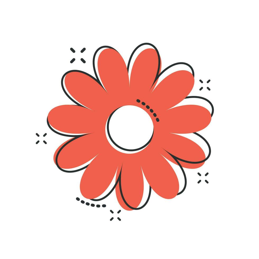 Vector cartoon chamomile flower icon in comic style. Daisy concept illustration pictogram. Camomile business splash effect concept.