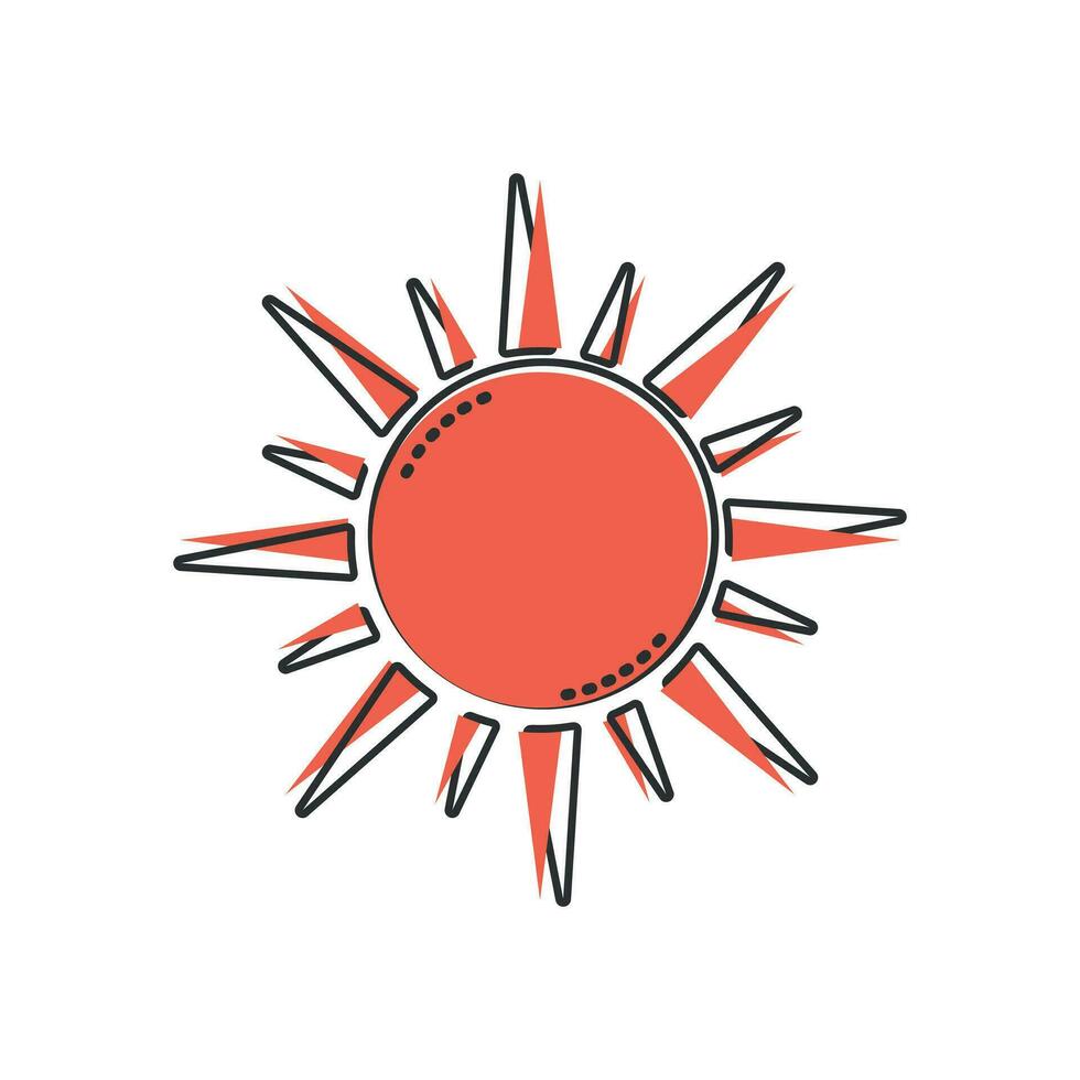 icono de sol de dibujos animados vectoriales en estilo cómico. pictograma de ilustración de concepto de sol de verano. concepto de efecto de salpicadura de negocio de sol. vector