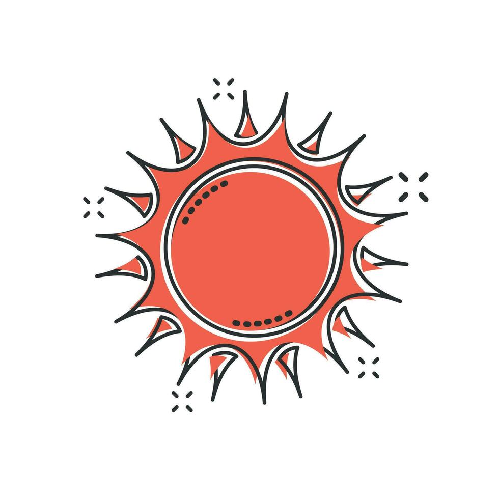 icono de sol de dibujos animados vectoriales en estilo cómico. pictograma de ilustración de concepto de sol de verano. concepto de efecto de salpicadura de negocio de sol. vector