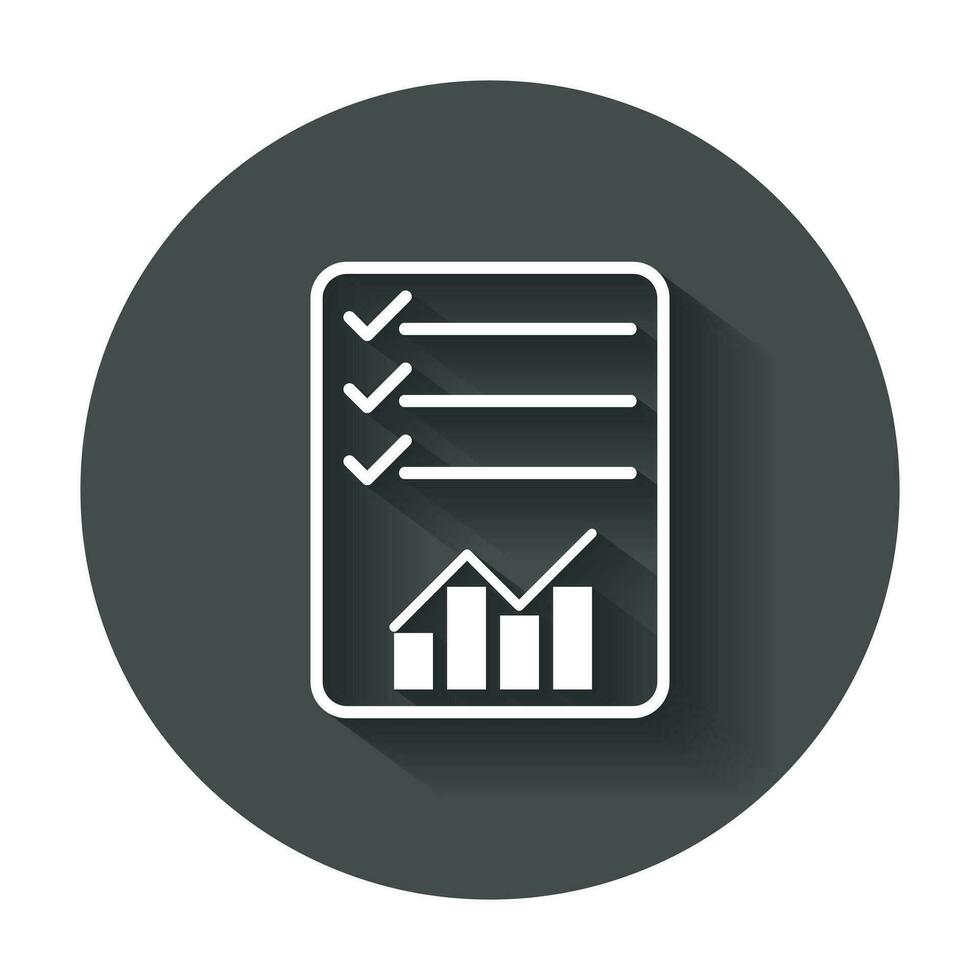 Document with chart symbol. Flat vector illustration with long shadow.