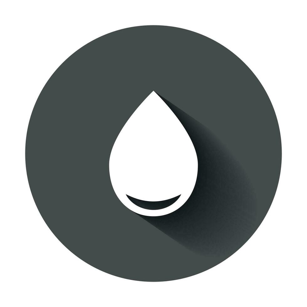 Water drop icon in flat style. Raindrop vector illustration with long shadow. Droplet water blob business concept.