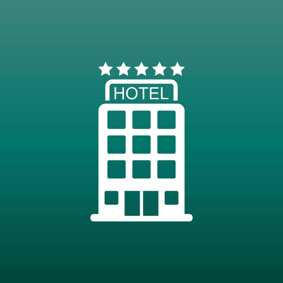 Hotel icon on green background. Simple flat pictogram for business, marketing, internet concept. Trendy modern vector symbol for web site design or mobile app.